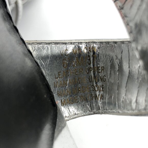 Vince Camuto Miloani Flare Heel Sandal Silver Strappy Open Toe Leather 6.5 M - Picture 8 of 8